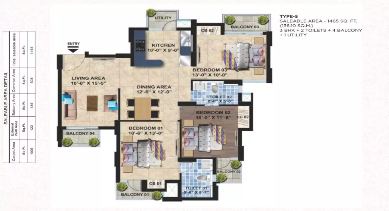 Sikka Kaamna Greens 3 BHK Floor Plan