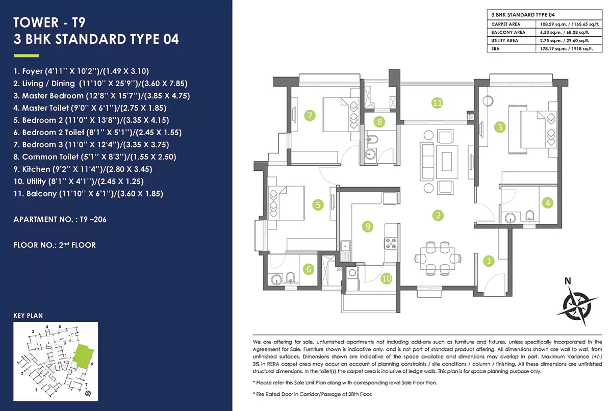 Shapoorji Pallonji Parkwest 3 BHK Floor Plan