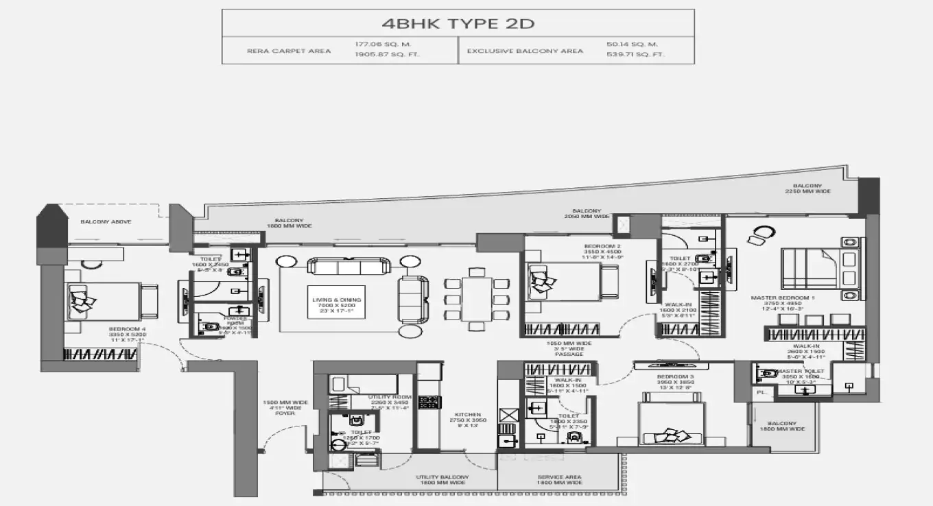 Experion The Trillion 4 BHK (Type 2 D) Floor Plan
