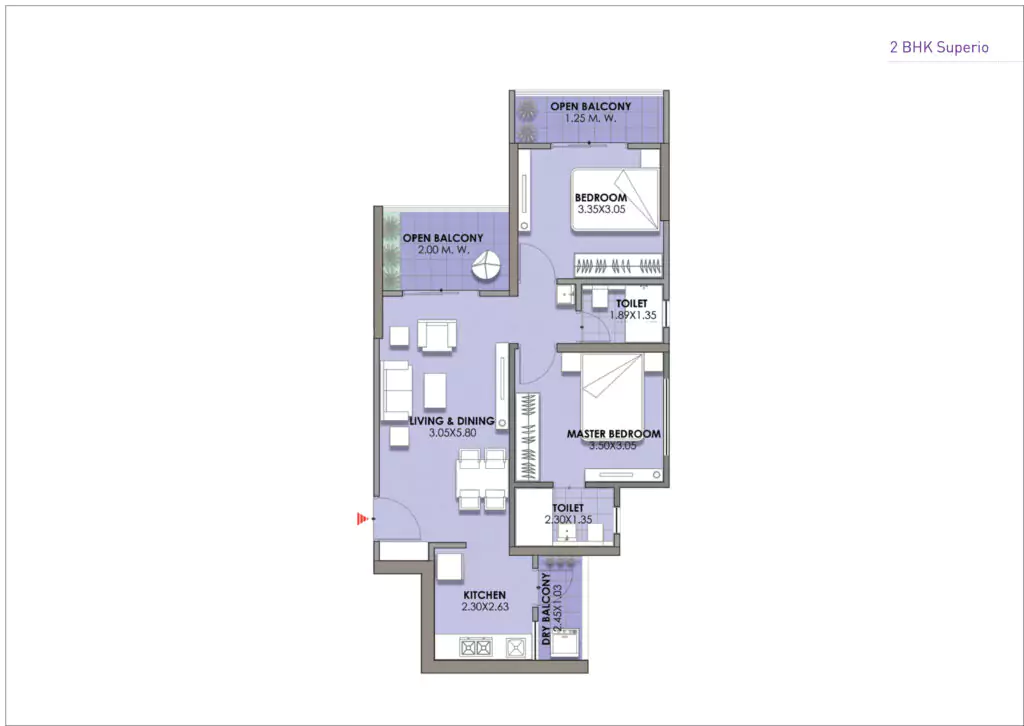 Puraniks Abitante Fiore 2 BHK Floor Plan