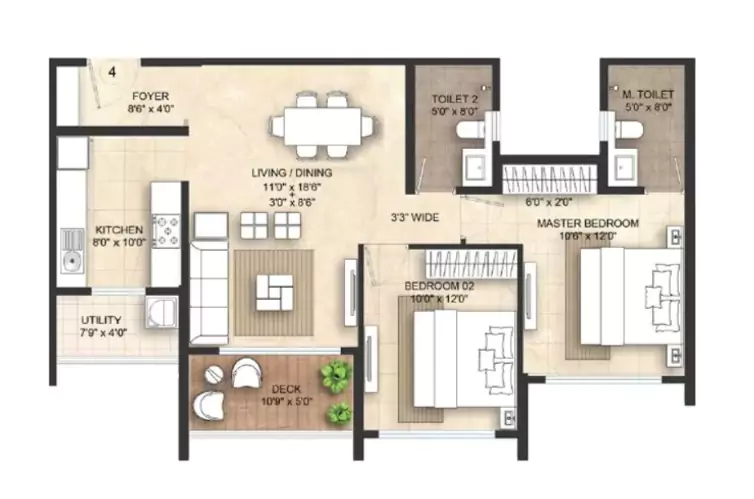 Lodha Giardino 2 BHK Floor Plan