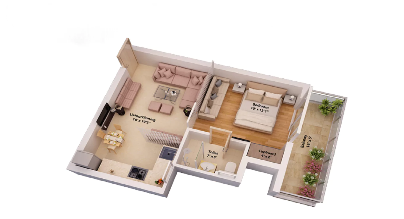 NCR Monarch 1 BHK Floor Plan