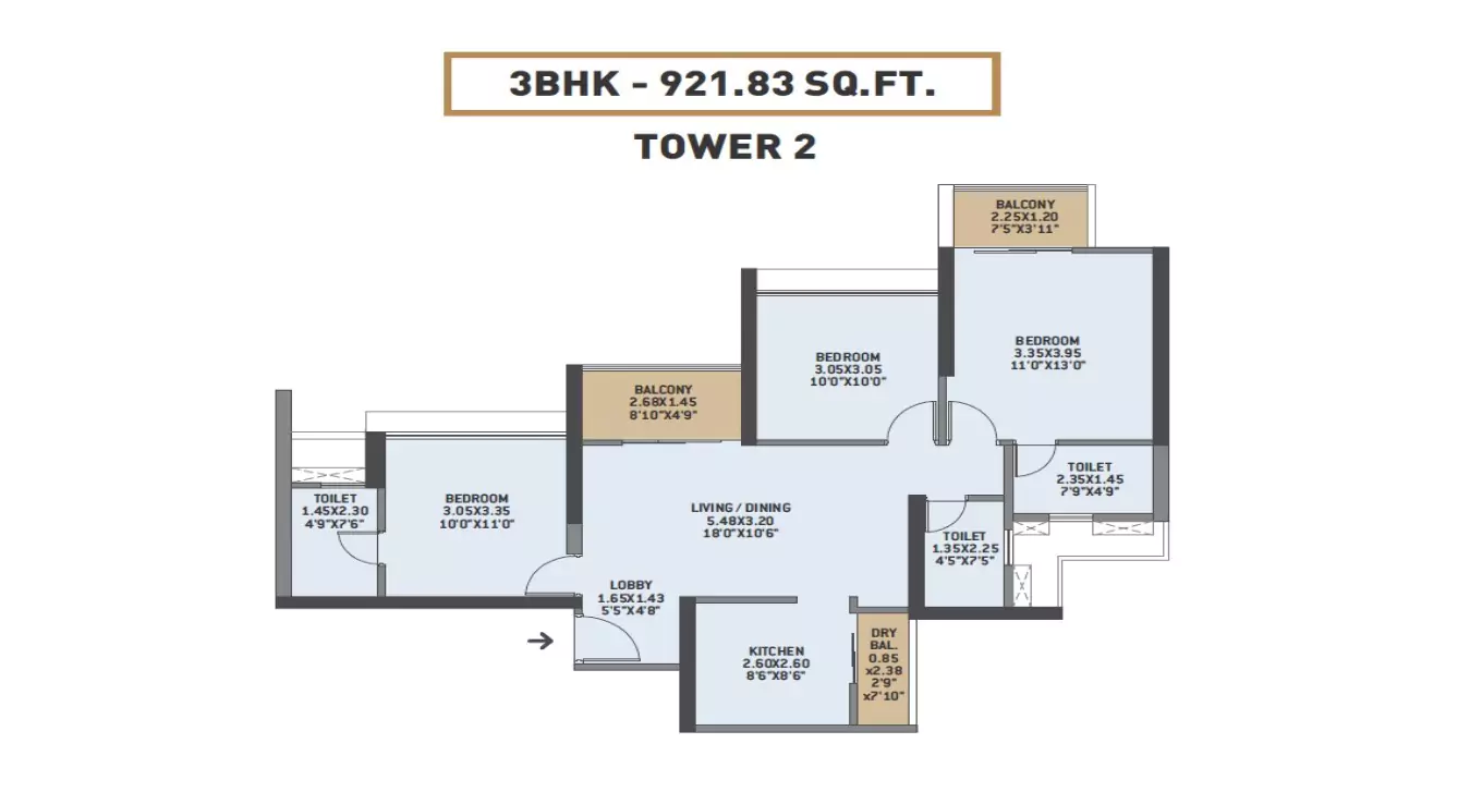 VTP Earth One 3 BHK Floor Plan