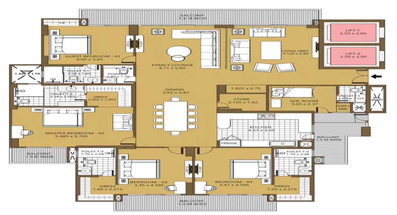 Purvanchal Sunbliss 4 BHK Floor Plan