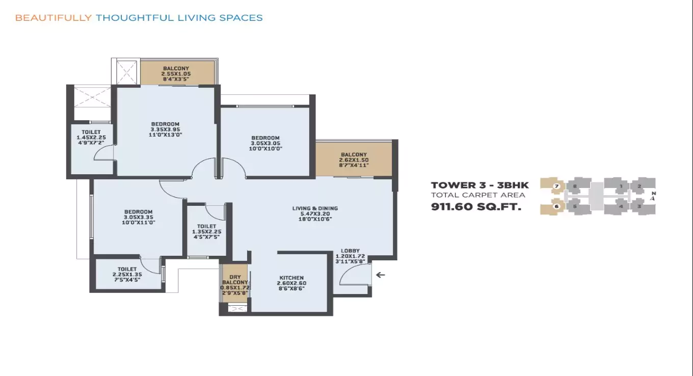 VTP Bellissimo 3 BHK Floor Plan