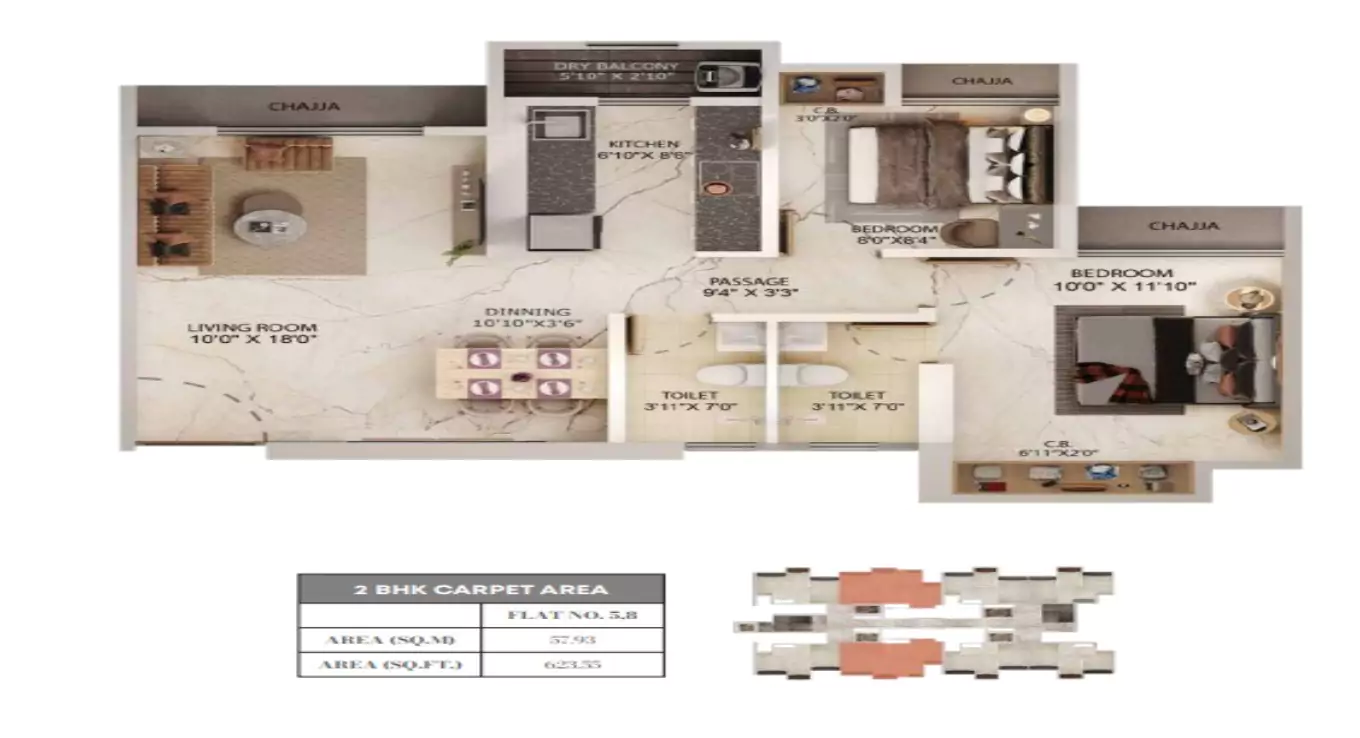 Vihang Capital 2 BHK Floor Plan