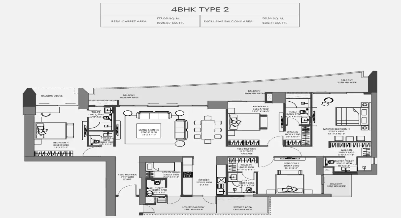 Experion The Trillion 4 BHK (Type 2) Floor Plan