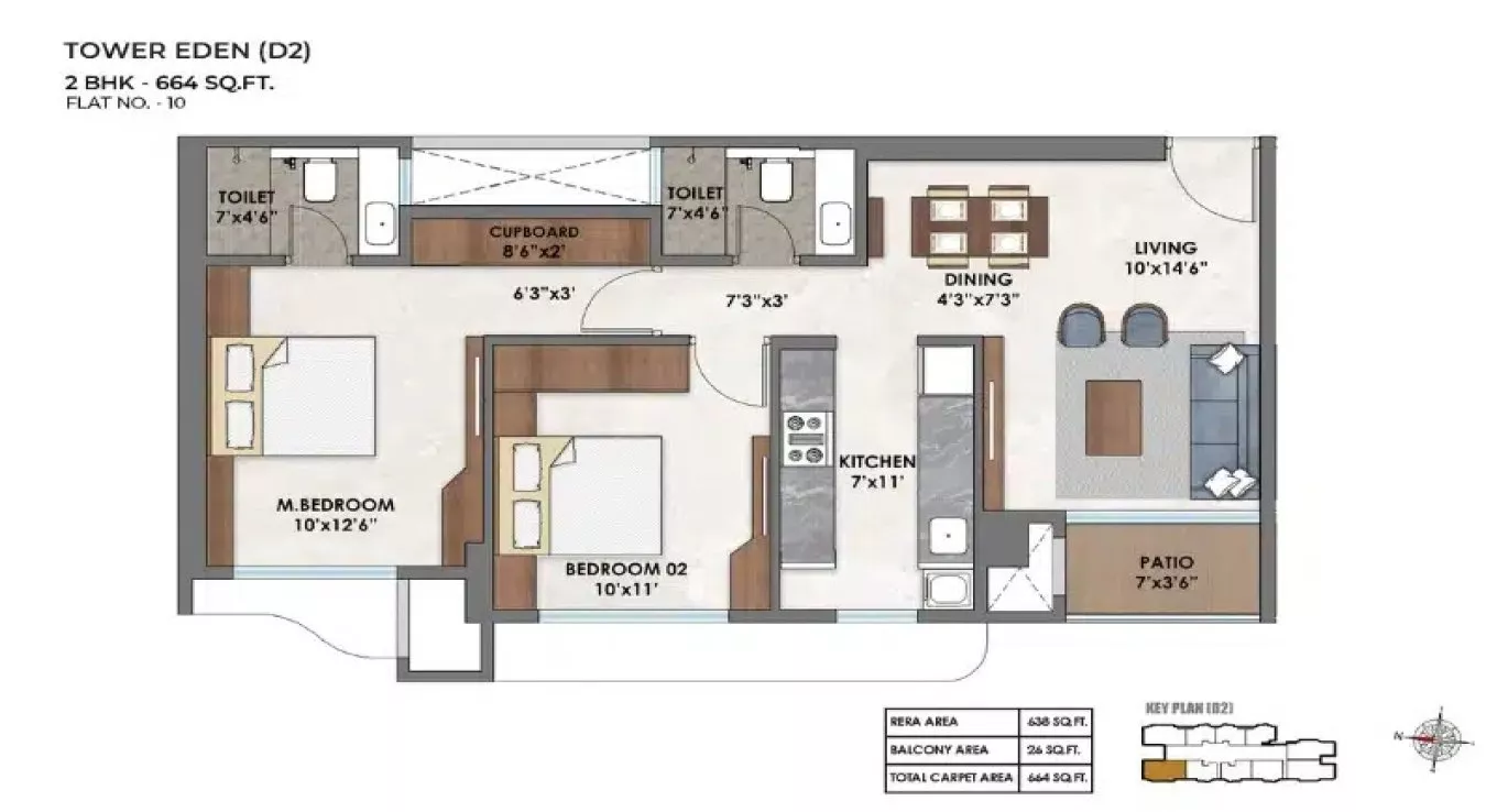 Ashar Merac 2 BHK Floor Plan