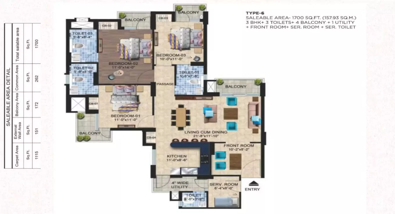 Sikka Kaamna Greens 3 BHK Floor Plan