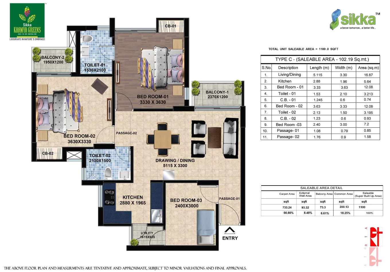 Sikka Kaamya Greens 2 BHK Floor Plan