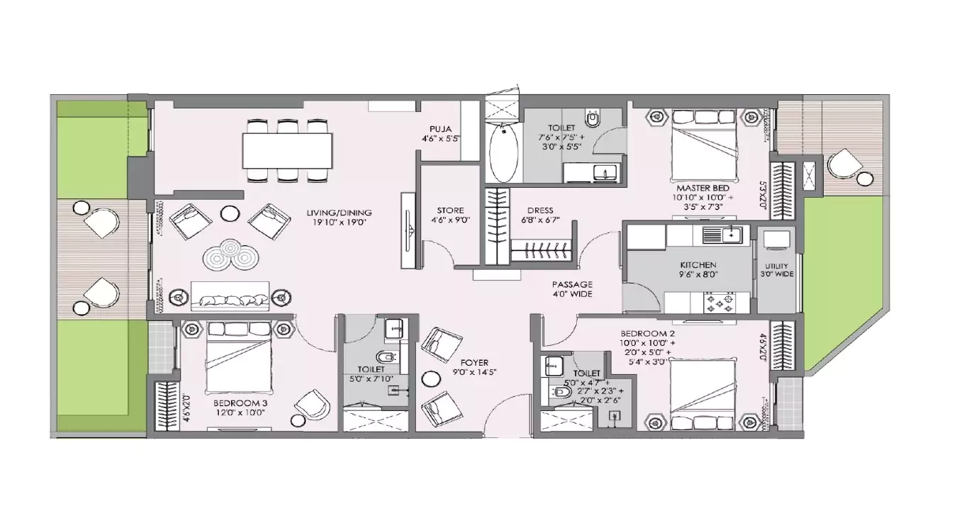 Lodha Sterling 3 BHK Floor Plan