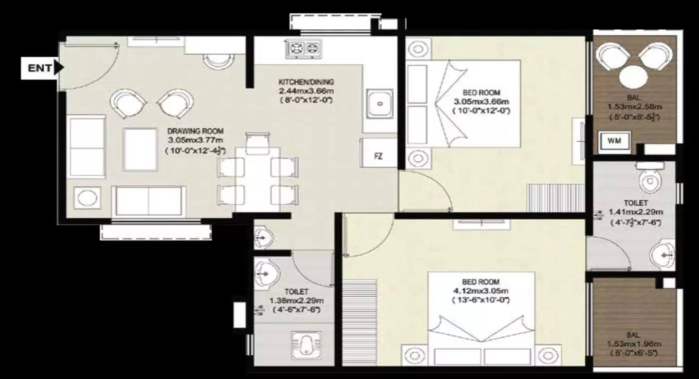 Rudra Shobhagyam 2 BHK Floor Plan