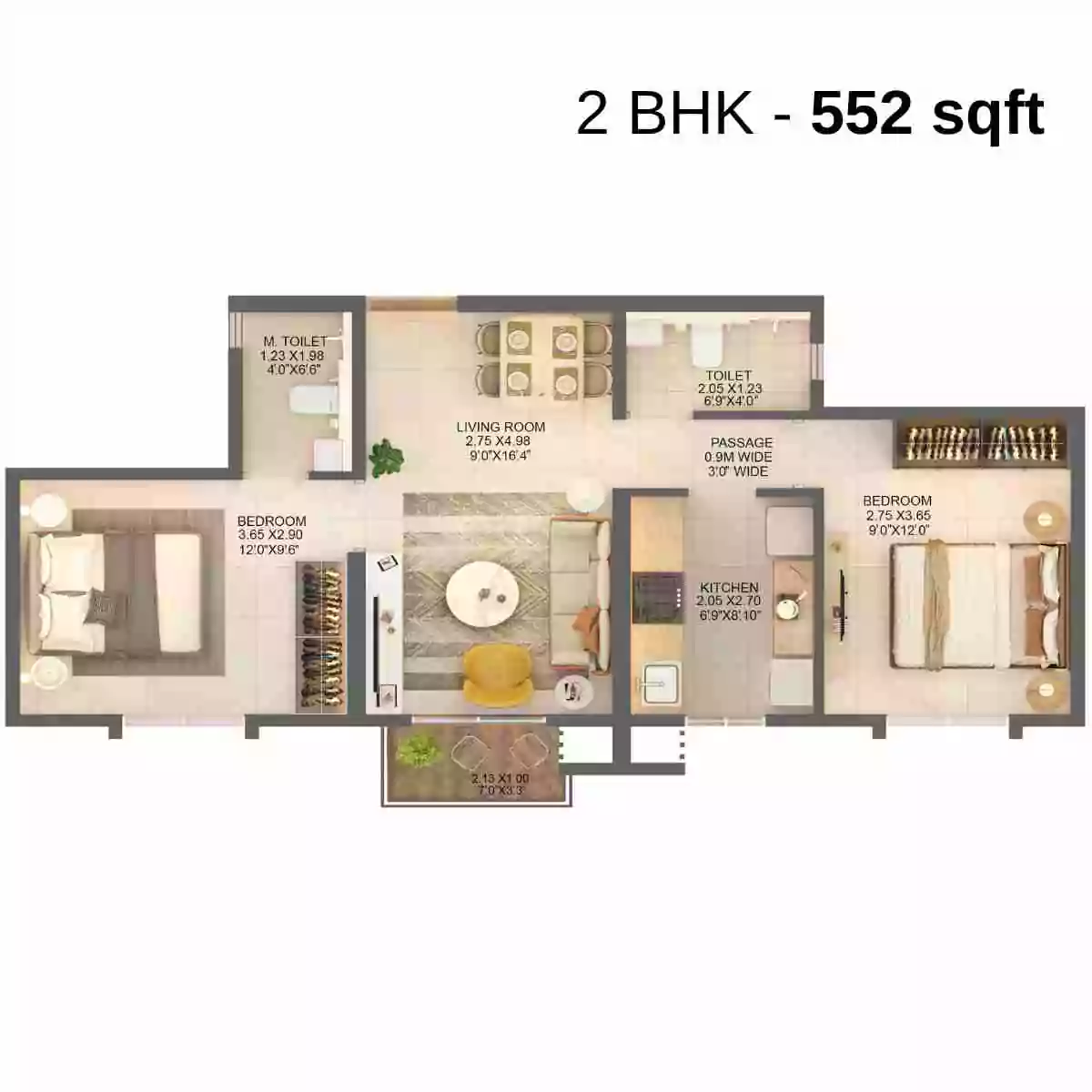 Dosti Greater Thane 2 BHK Floor Plan