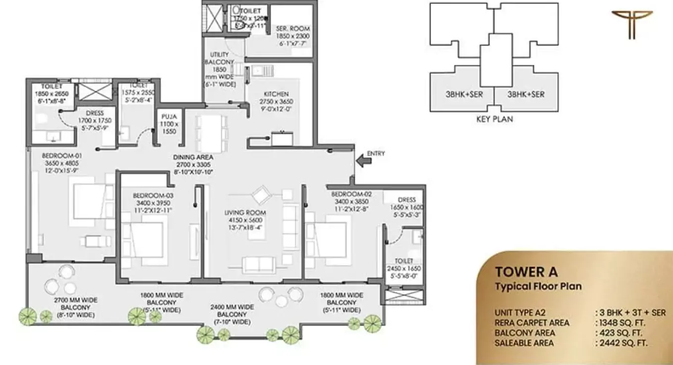 Eldeco Trinity 3 BHK Floor plan