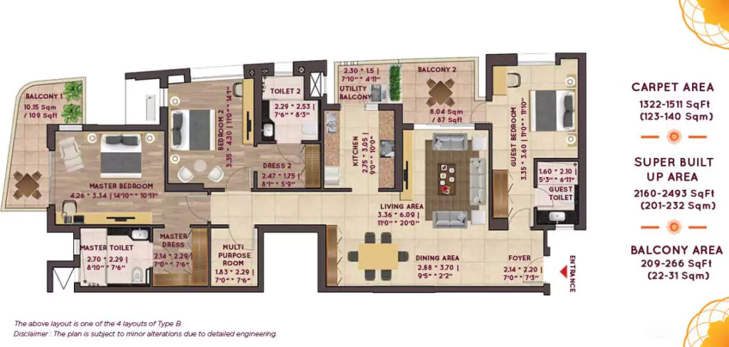 Max Antara Senior Livings 3 BHK Floor Plan