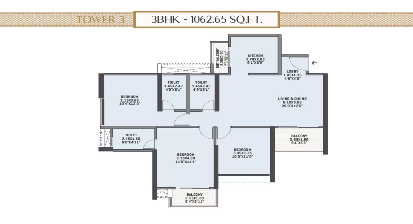 VTP Flamante 3 BHK Floor Plan