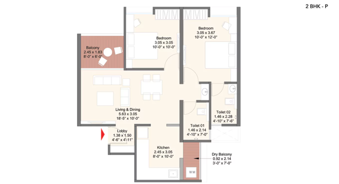 Kohinoor Uptown Avenue 2 BHK Floor Plan
