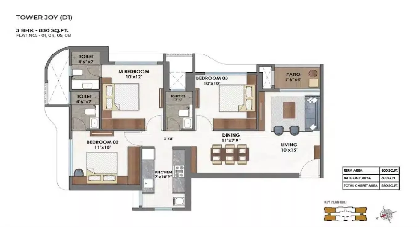 Ashar Merac 3 BHK Floor Plan