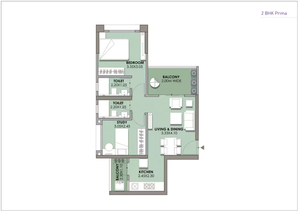 Puraniks Abitante Fiore 2 BHK Floor Plan