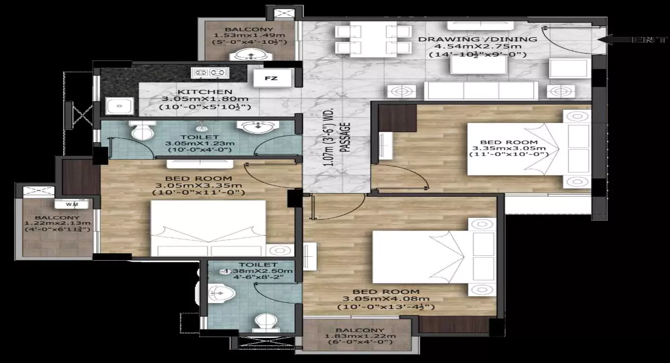 Rudra Adharshila 3 BHK Floor Plan