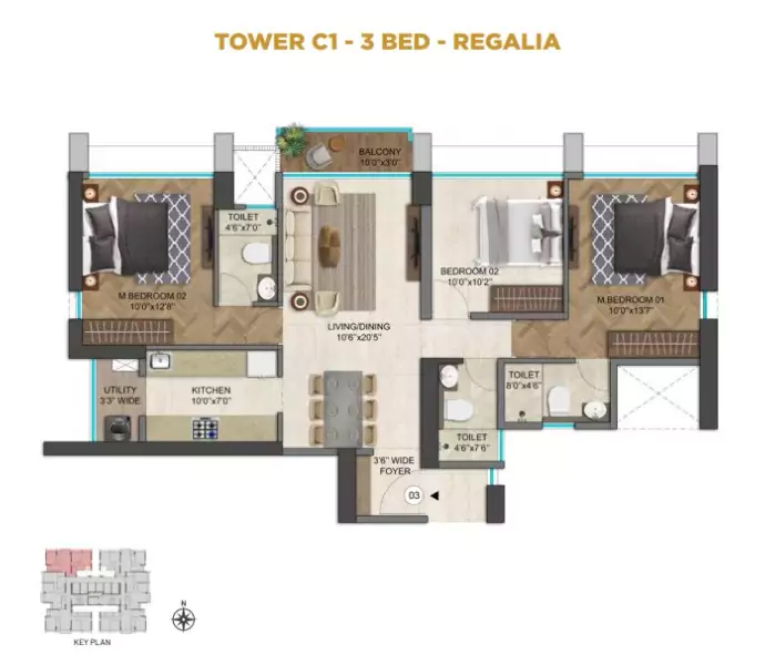 Runwal 25 Hour Life 3 BHK Floor Plan