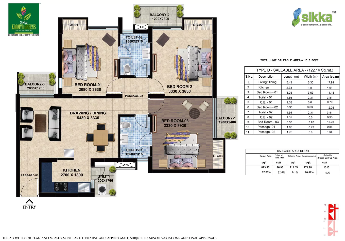Sikka Kaamya Greens 3 BHK Floor Plan