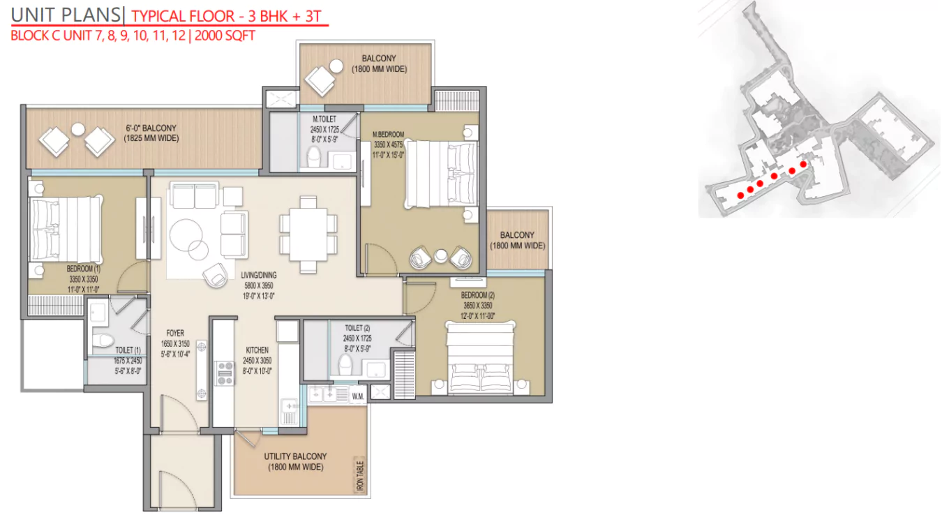 Excentia Tatva 3 BHK Floor Plan
