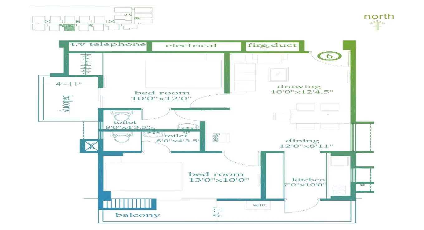 Roma Golf Link Apartment 2 BHK Floor Plan
