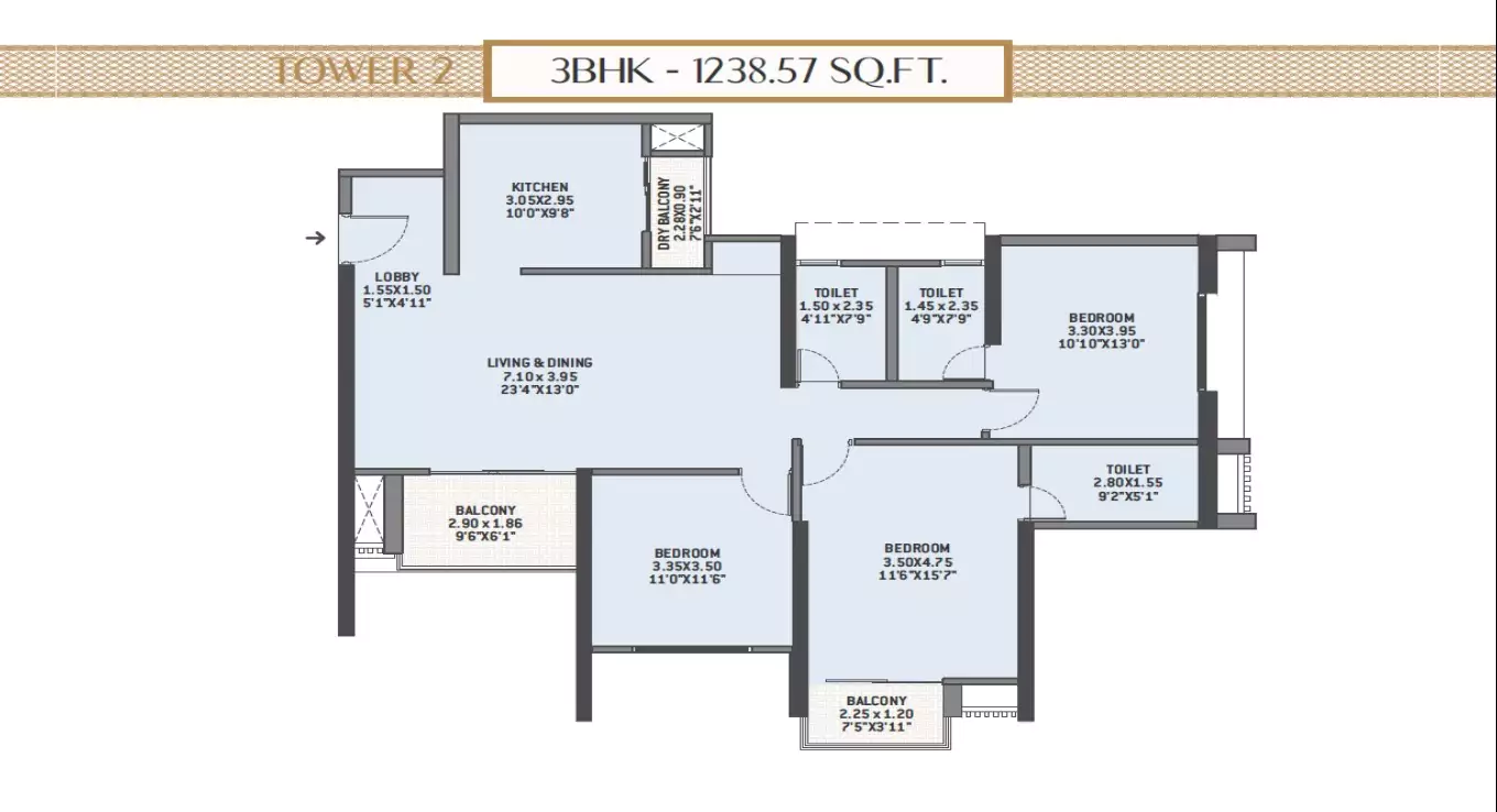 VTP Flamante 3 BHK Floor Plan