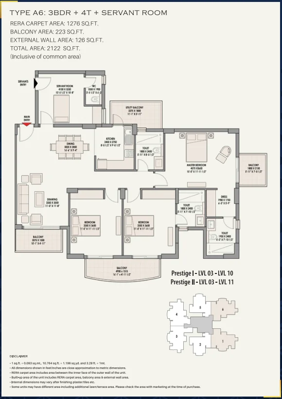 Eldeco Acclaim 3 BHK Floor Plan