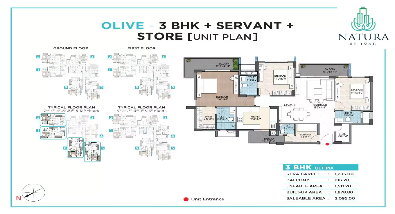 One OAK Natura 3 BHK Floor Plan
