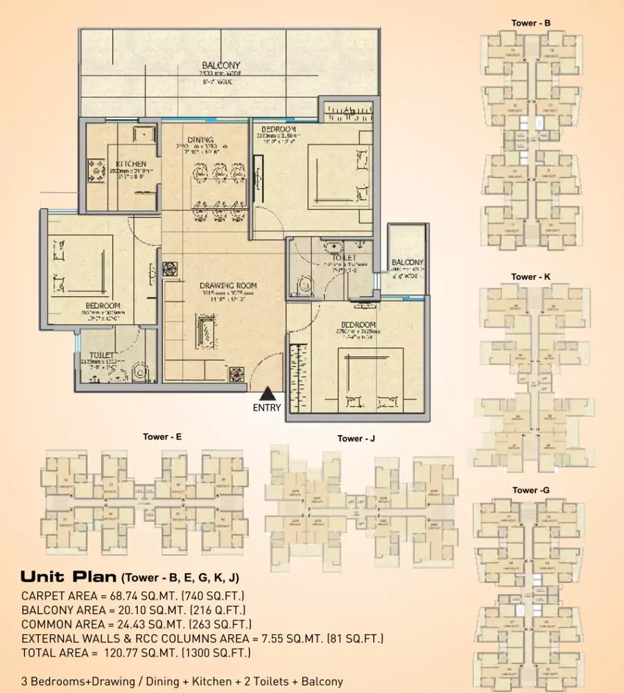 Gaur City 14th Avenue 3 BHK Floor Plan