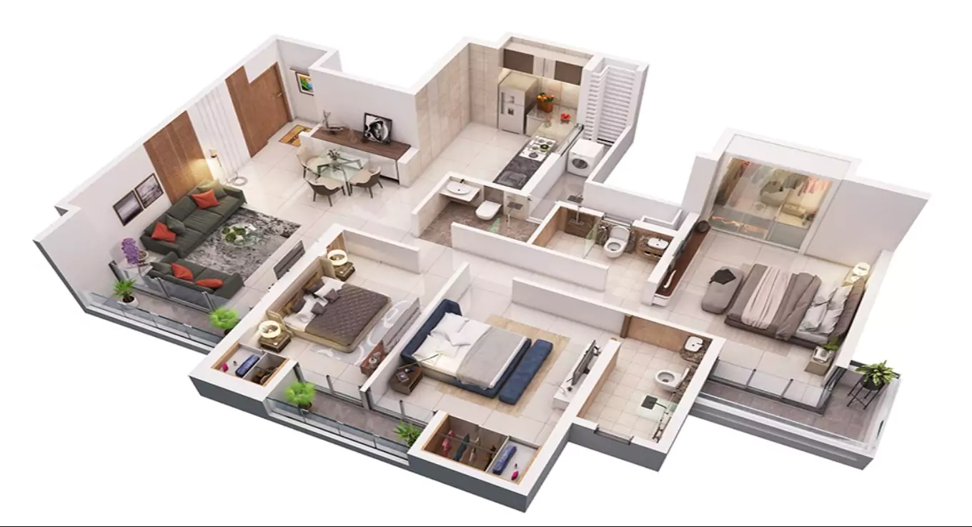 Mahavir Spring 3 BHK Floor Plan