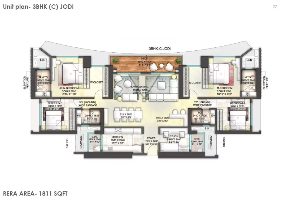 The Prestige City 3 BHK Floor Plan