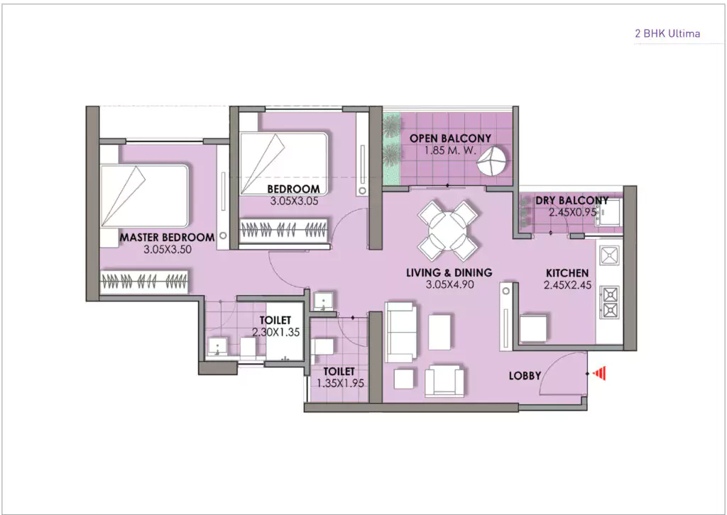 Puraniks Abitante Fiore 2 BHK Floor Plan
