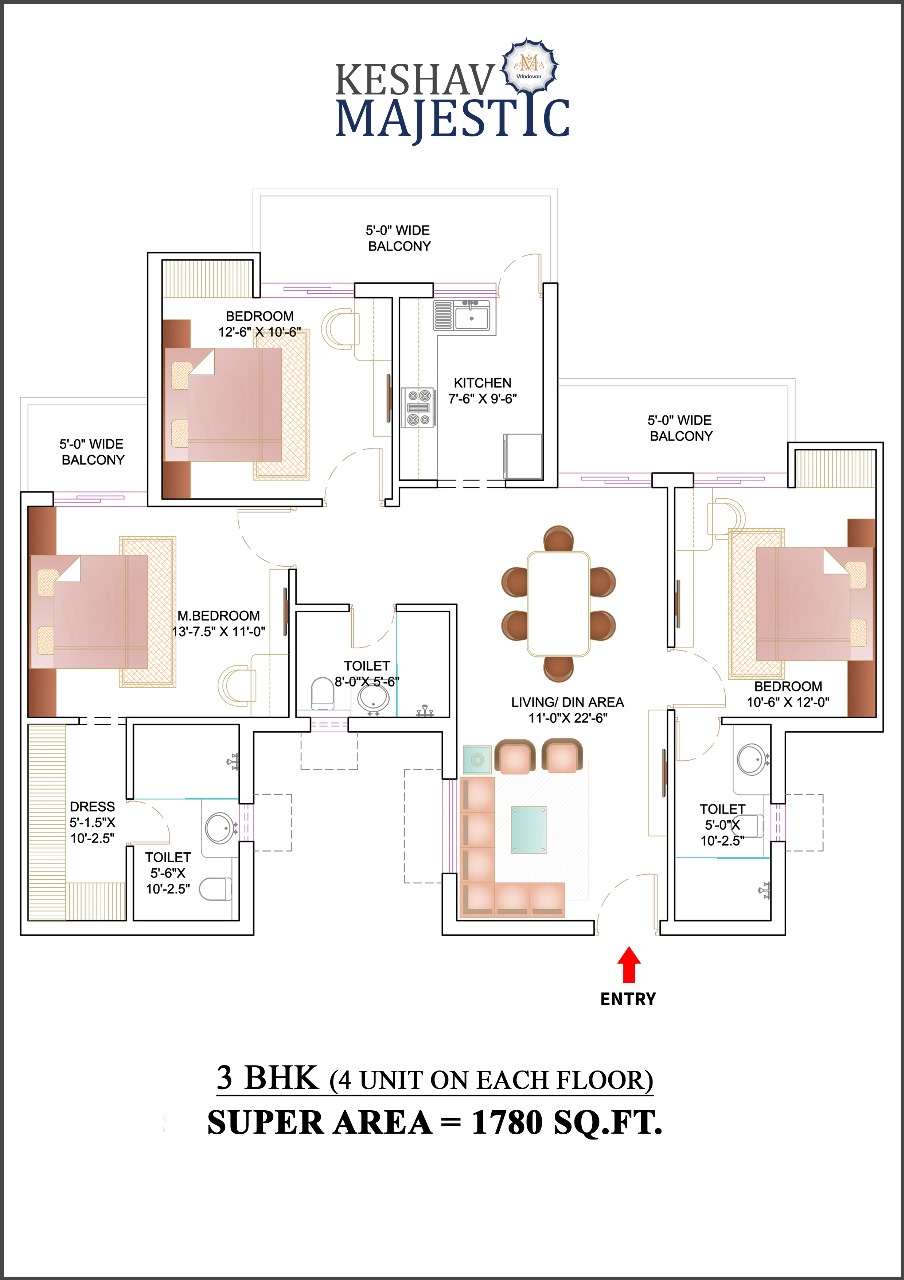 Keshav Majestic 3 BHK Floor Plan