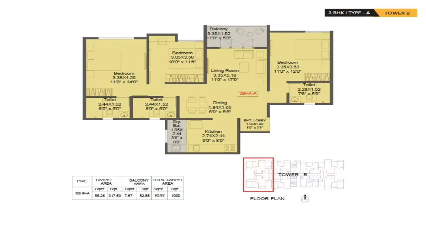 Kohinoor Shangrila 3 BHK Floor Plan