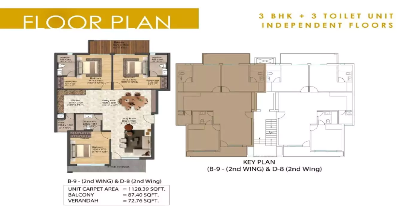 Nimbus The Palm Village 3 BHK (Type 2) Floor Plan