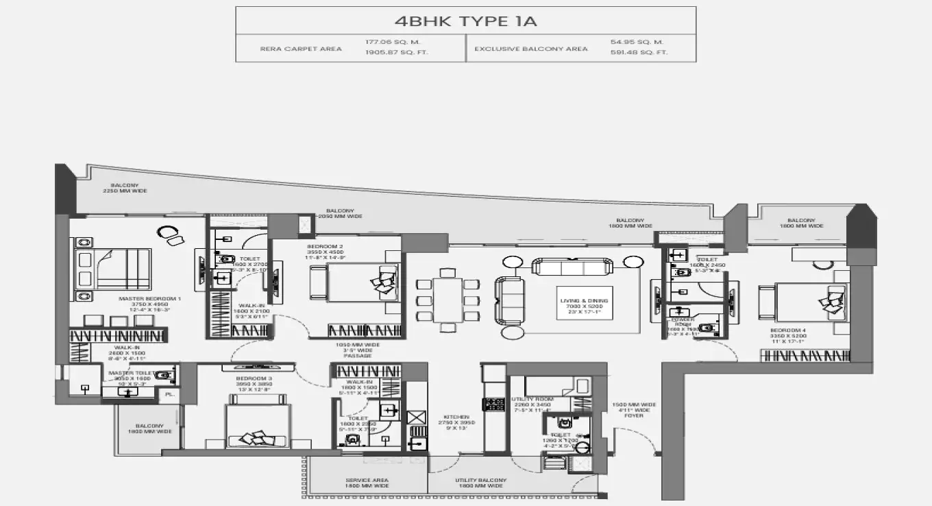 Experion The Trillion 4 BHK (Type 1 A) Floor Plan