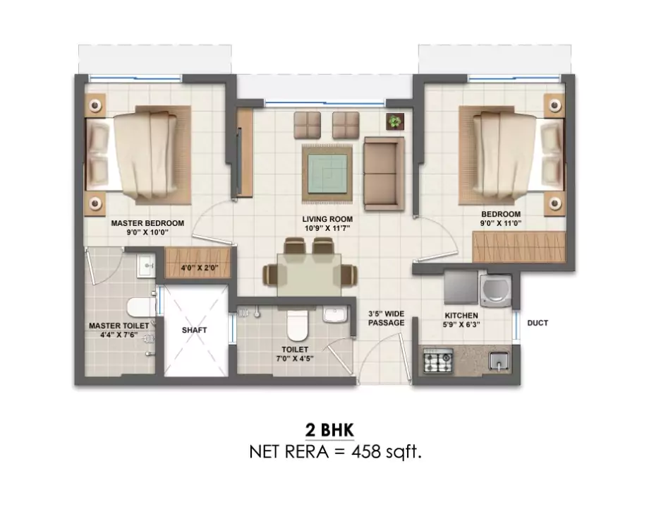 Lodha Crown Dombivli 2 BHK Floor Plan