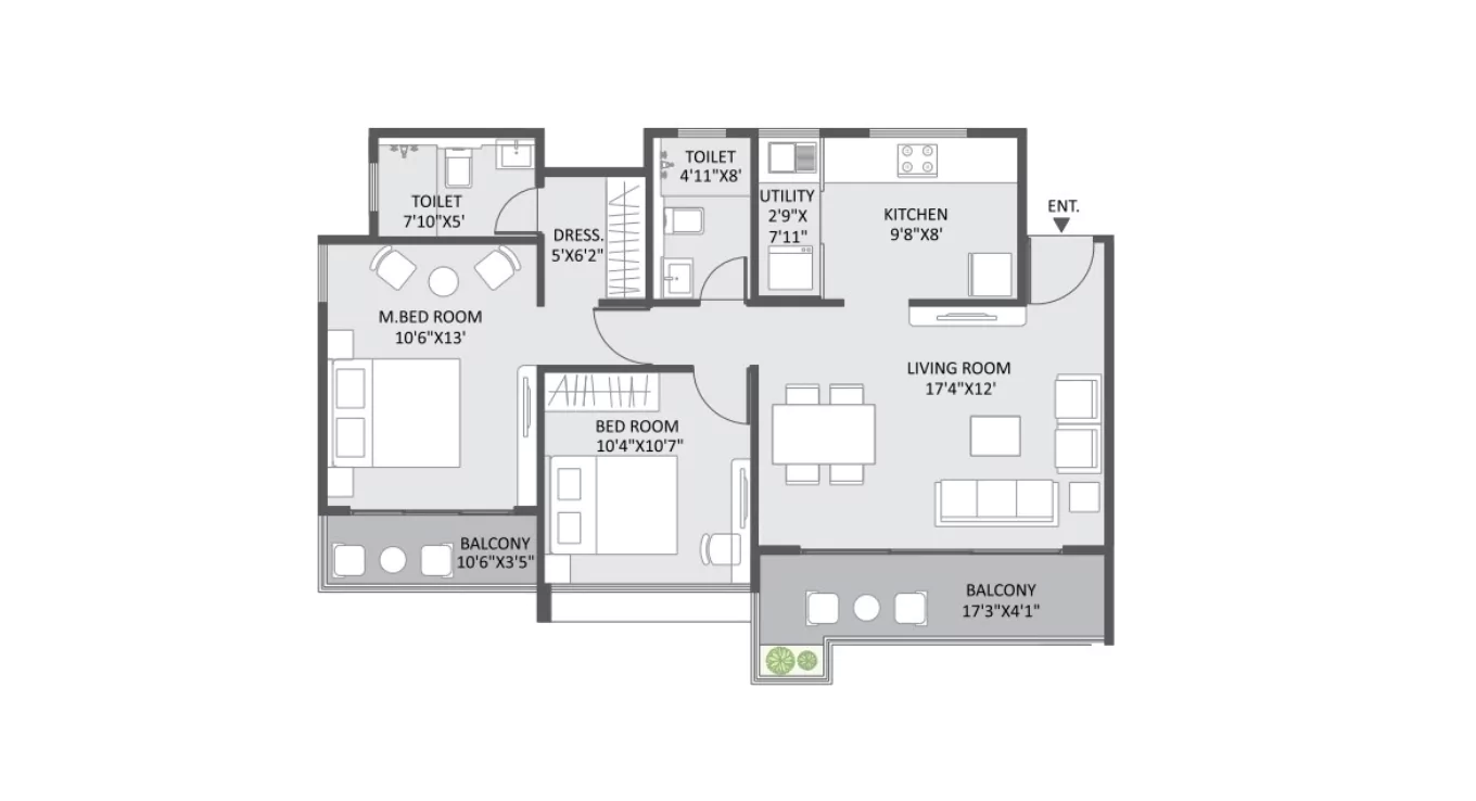 Austin Yana 2 BHK Type 2 Floor Plan