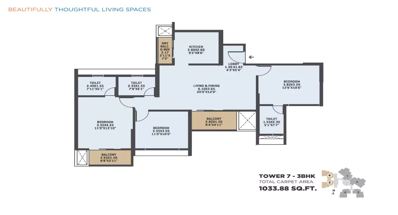 VTP Bellissimo 3 BHK Floor Plan