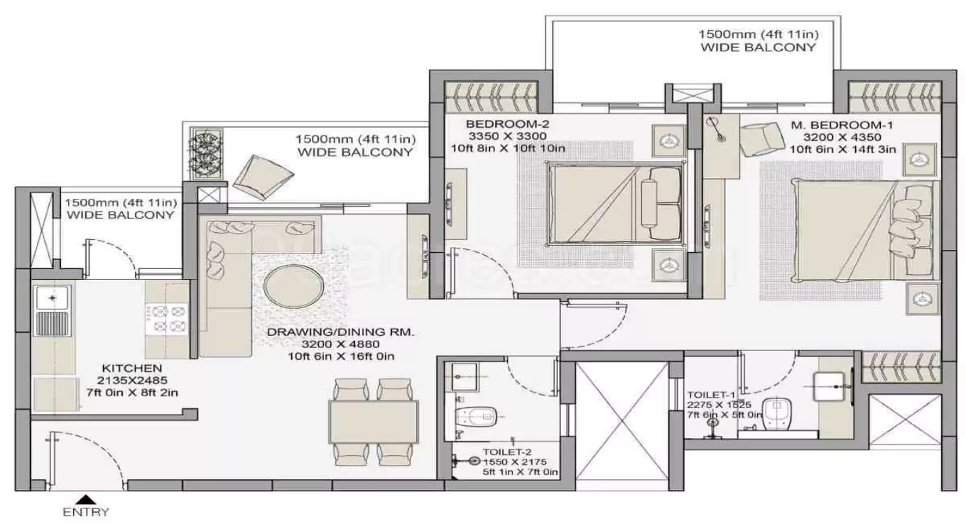 Eldeco Live by the Greens 2 BHK Floor Plan