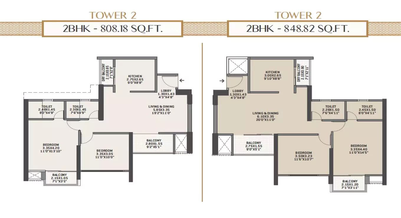 VTP Flamante 2 BHK Floor Plan