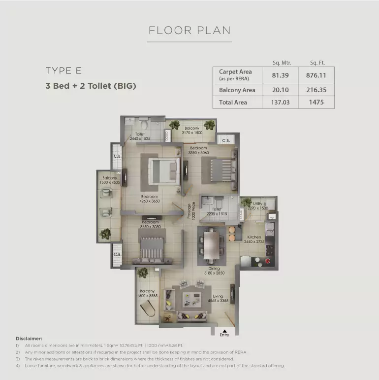 Gulshan Botnia 3 BHK Floor Plan