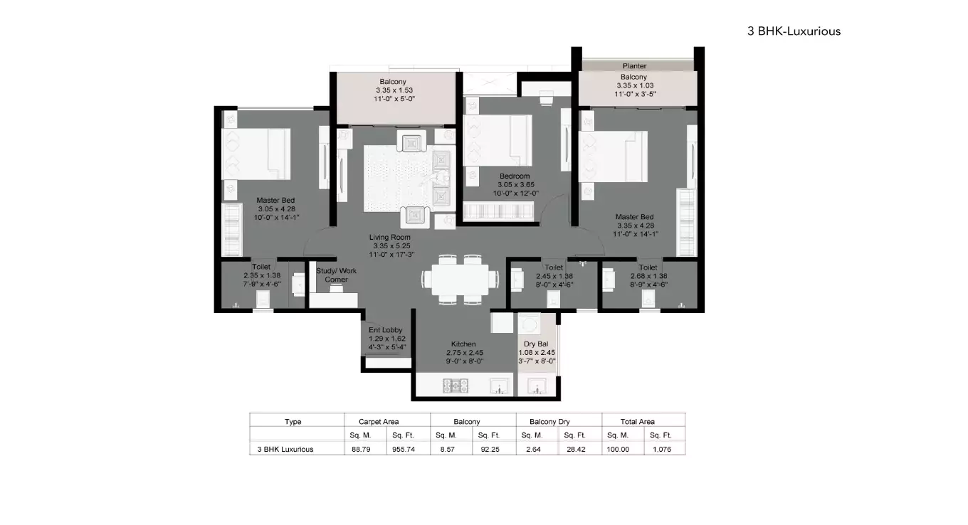 Kohinoor Westview Reserve 3 BHK Floor Plan