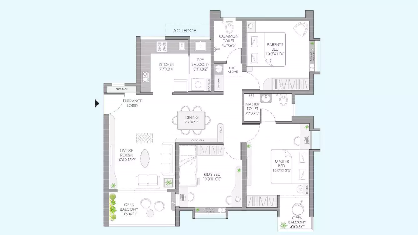 Vilas YashONE Eternitee 3 BHK Floor Plan