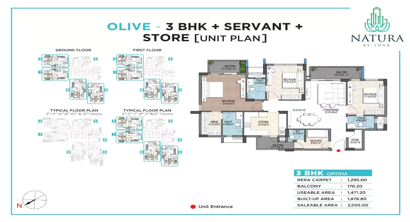 One OAK Natura 3 BHK Floor Plan