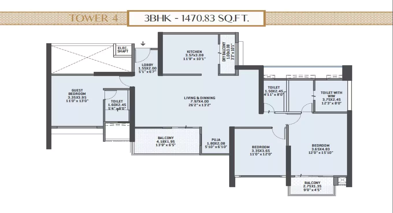VTP Flamante 3 BHK Floor Plan