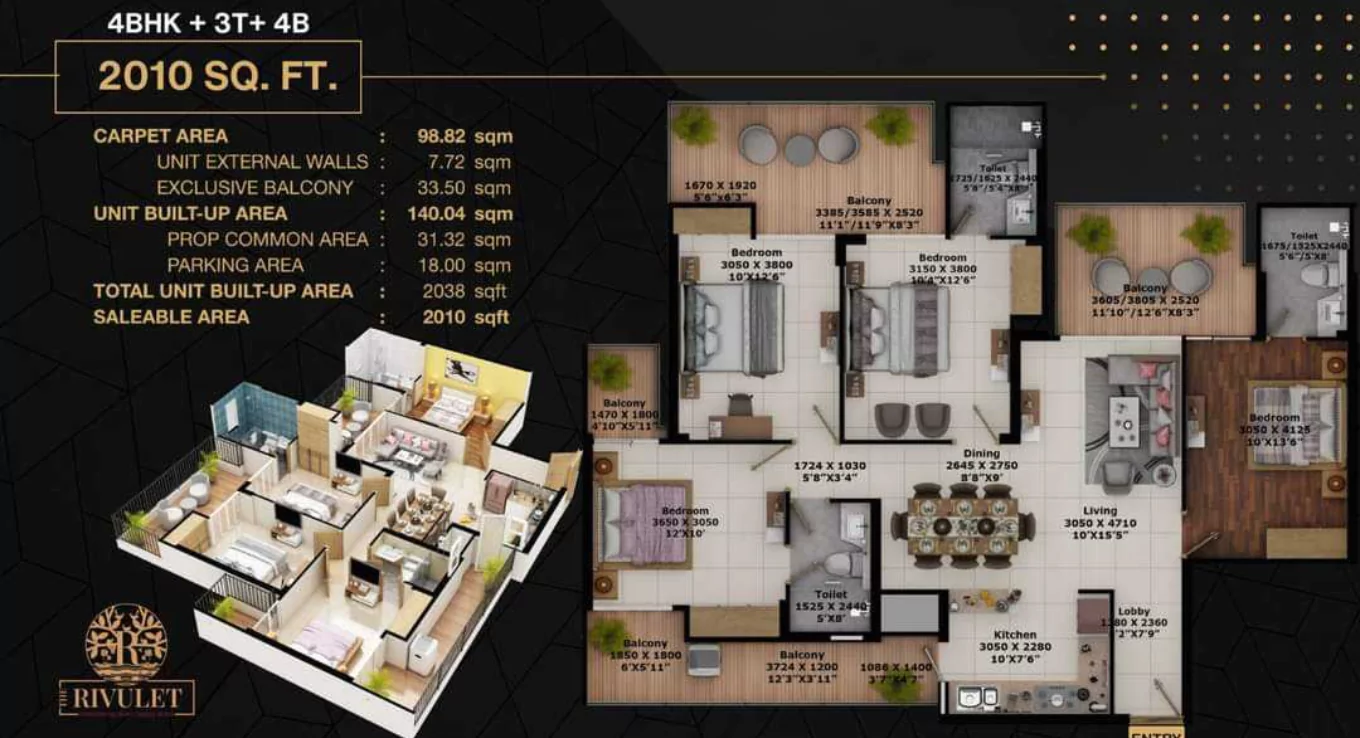 Fusion the Rivulet 4 BHK Floor Plan